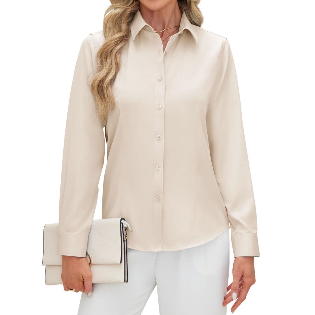 Siliteelon Women's Long Sleeve Button Down Dress Shirt - Regular Fit, Cotton, Moisture Wicking, Non-Iron - View #7