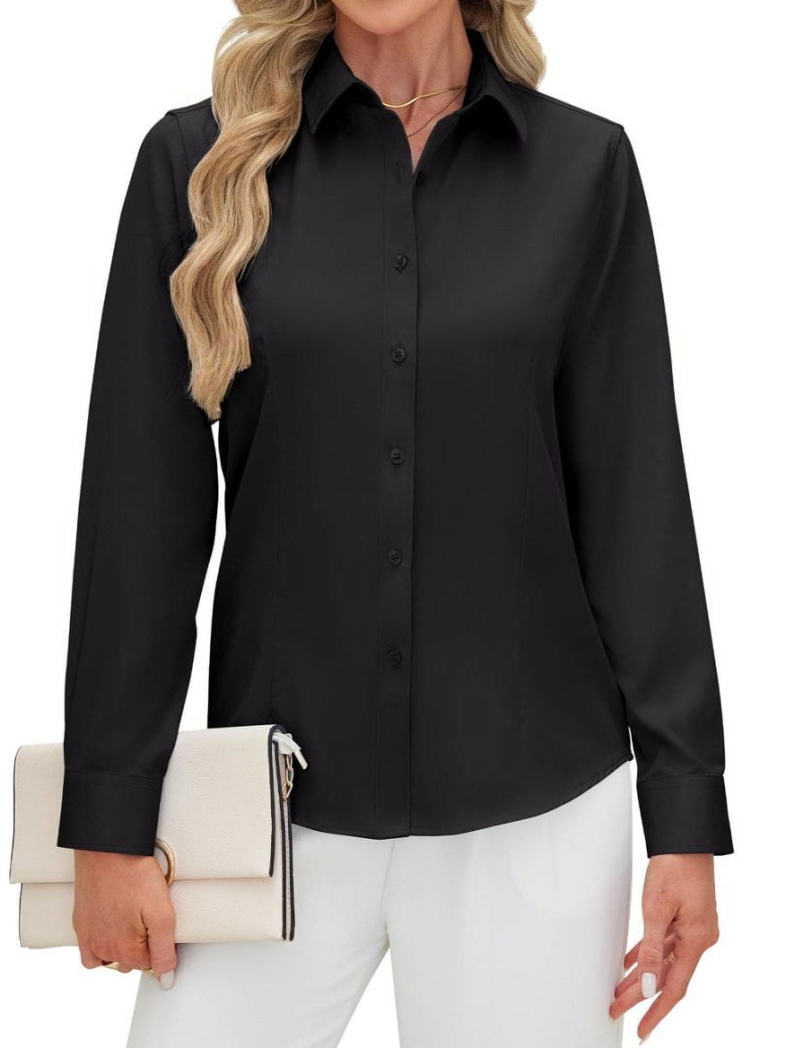 Siliteelon Long Sleeve Button Down Work Shirts for Women, Stretch