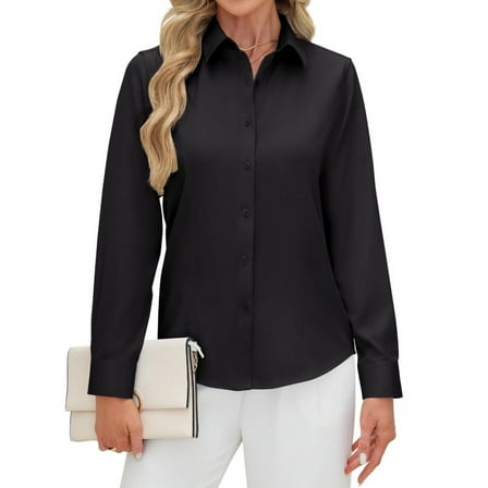 Siliteelon Basic Long Sleeve Button Down Shirts for Women Stretch Formal Work Blouse