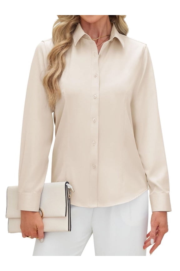 Basic Long Sleeve Button Down Shirts for Women Stretch Formal Work Blouse