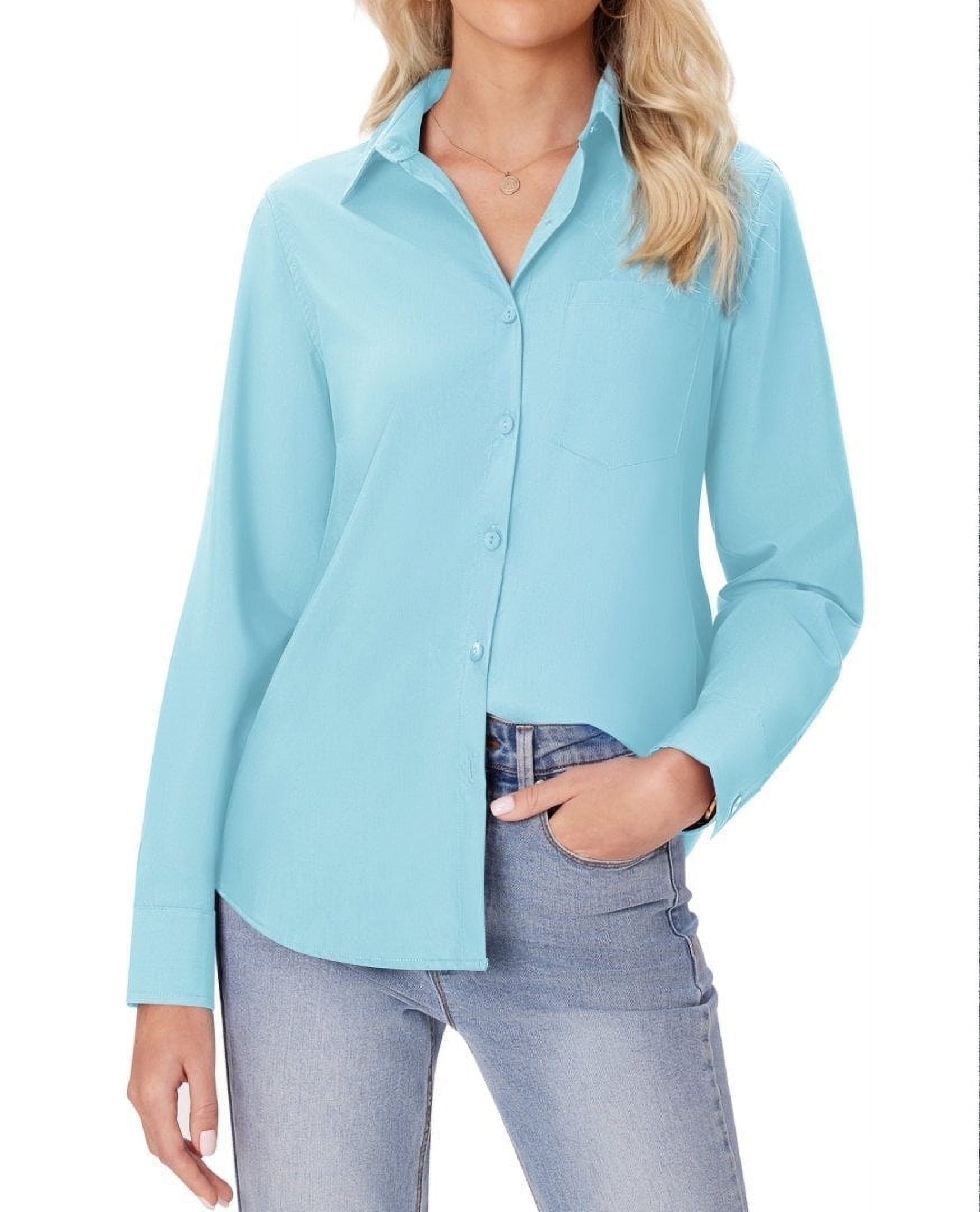 Siliteelon Button Down Shirts for Women Long Sleeve Wrinkle Free Dress ...