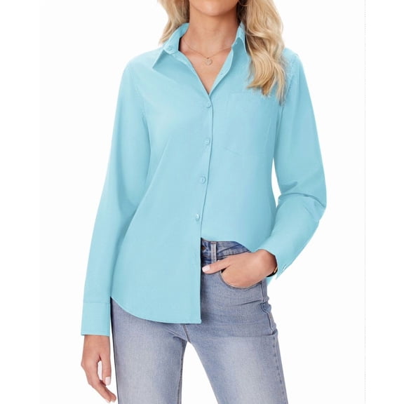 Siliteelon Button Down Shirts for Women Long Sleeve Wrinkle Free Dress Shirts Work Office Blouse Tops with Pocket Mint Green