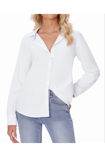 walmart womens dress shirts Women's Button Down Shirts Classic Fit Dress Shirt Work Business Casual Wrinkle Free Long Sleeve Blouse Tops