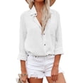 thumbnail image 1 of Siliteelon Casual Button Down Shirts for Women Long Sleeve Cotton Gauze Blouse with Pocket, 1 of 4