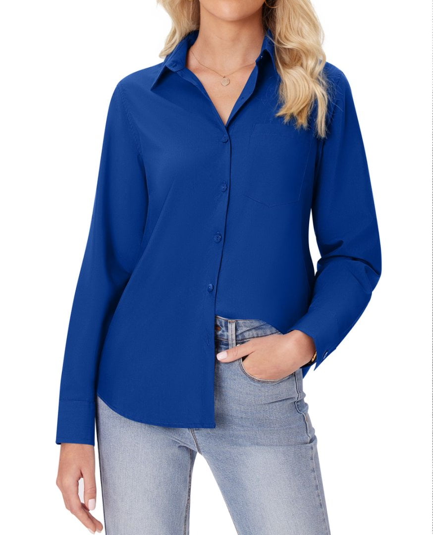 Siliteelon Button Down Shirts for Women Long Sleeve Wrinkle Free Dress ...