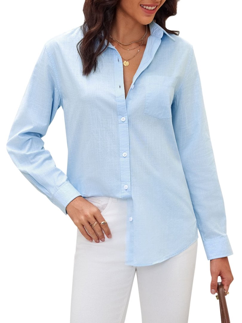 Siliteelon Cotton Button Down Shirts for Women Long Sleeve Casual Gauze ...