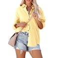thumbnail image 1 of Siliteelon Long Sleeve Button Down Shirts for Women Cotton Oversized Boyfriend Blouses, 1 of 6