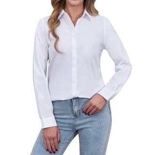Siliteelon Long Sleeve Cotton Button Up Shirts for Women Office Dressy Shirts