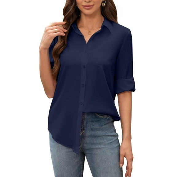 Siliteelon Women's Shirt Stain Resistant Wrinkle Free Long Sleeve Button Down Office Work Business Dress Shirt Tops