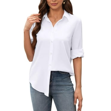 Siliteelon Long Sleeve Stain Shield Work Blouses for Women Button Down Shirts Plus Size
