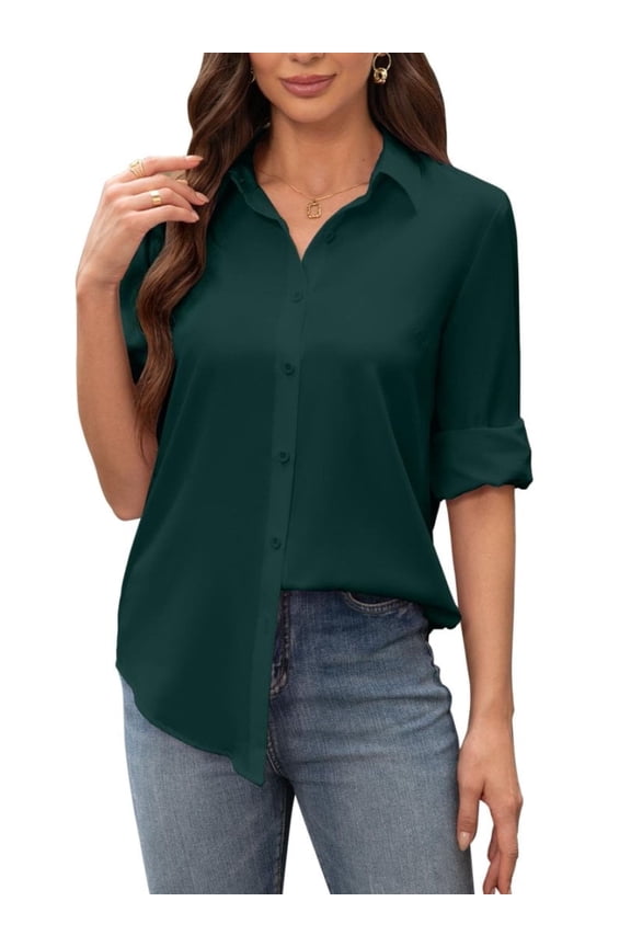 Dateplus Women's Shirt Stain Resistant Wrinkle Free Long Sleeve Button Down Office Work Business Dress Shirt Tops