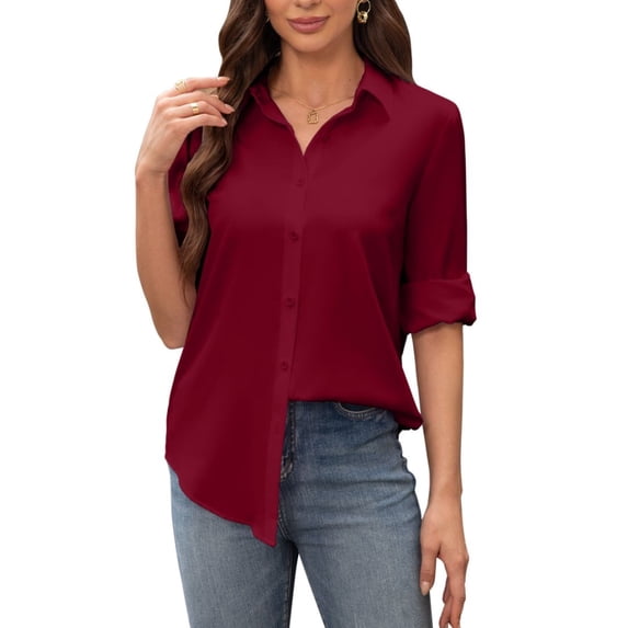 Siliteelon Women's Shirt Stain Resistant Wrinkle Free Long Sleeve Button Down Office Work Business Dress Shirt Tops