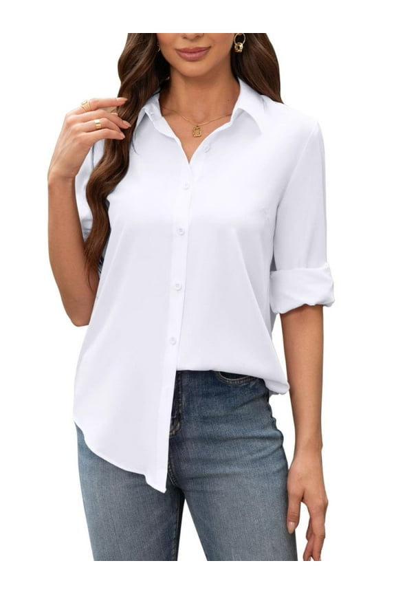 Women's Shirt Stain Resistant Wrinkle Free Long Sleeve Button Down Office Work Business Dress Shirt Tops