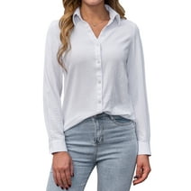 Siliteelon Long Sleeve V Neck Work Blouses for Women Casual Button Down Shirts Chiffon Tops