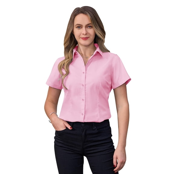 Siliteelon Short Sleeve Cotton Work Shirts for Women Basic Button Up Shirt