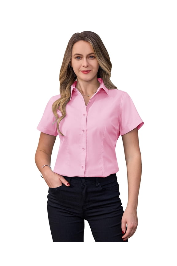 Short Sleeve Cotton Work Shirts for Women Basic Button Up Shirt