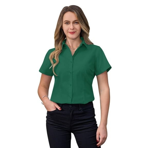 Siliteelon Short Sleeve Cotton Work Shirts for Women Basic Button Up Shirt