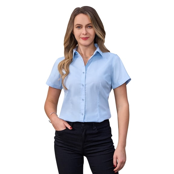 Siliteelon Short Sleeve Cotton Work Shirts for Women Basic Button Up Shirt