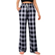 Siliteelon Stretch Cotton Pajama Pants for Women Adjustable Waistband Pants with Pockets