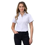 SILITEELON Short Sleeve Cotton Work Shirts for Women Basic Button Up Shirt