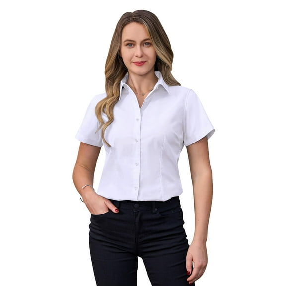 Siliteelon Short Sleeve Cotton Work Shirts for Women Basic Button Up Shirt
