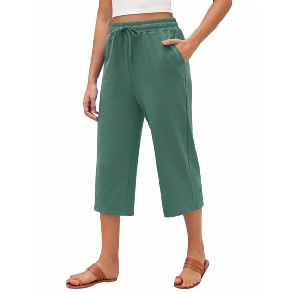 Siliteelon Wide Leg Capri Pants for Women Loose Sweatpants with Pockets