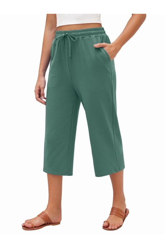 Wide Leg Capri Pants for Women Loose Sweatpants with Pockets