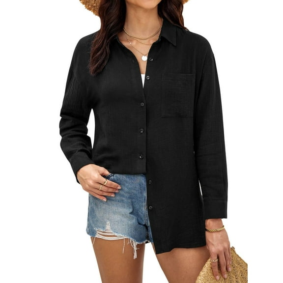 Siliteelon Women's Black Double-Layer Ruffled Casual Shirt - Exude a Cool and Effortless Vibe, Embrace Modern Street Style