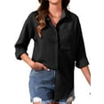 thumbnail image 1 of Siliteelon Women's Black Textured Button-Down Long-Sleeve Casual Shirt with Pockets - Classic and Versatile for Office Commuting, 1 of 7