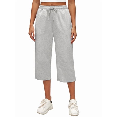 Siliteelon Women's Capri Lounge Pants Drawstring Soft Workout Sweatpants Causal Yoga Pants with Pockets Loose Fit