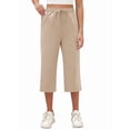 thumbnail image 1 of Siliteelon Women's Capri Lounge Pants Khaki Drawstring Soft Workout Sweatpants Causal Yoga Pants with Pockets Loose Fit, 1 of 4