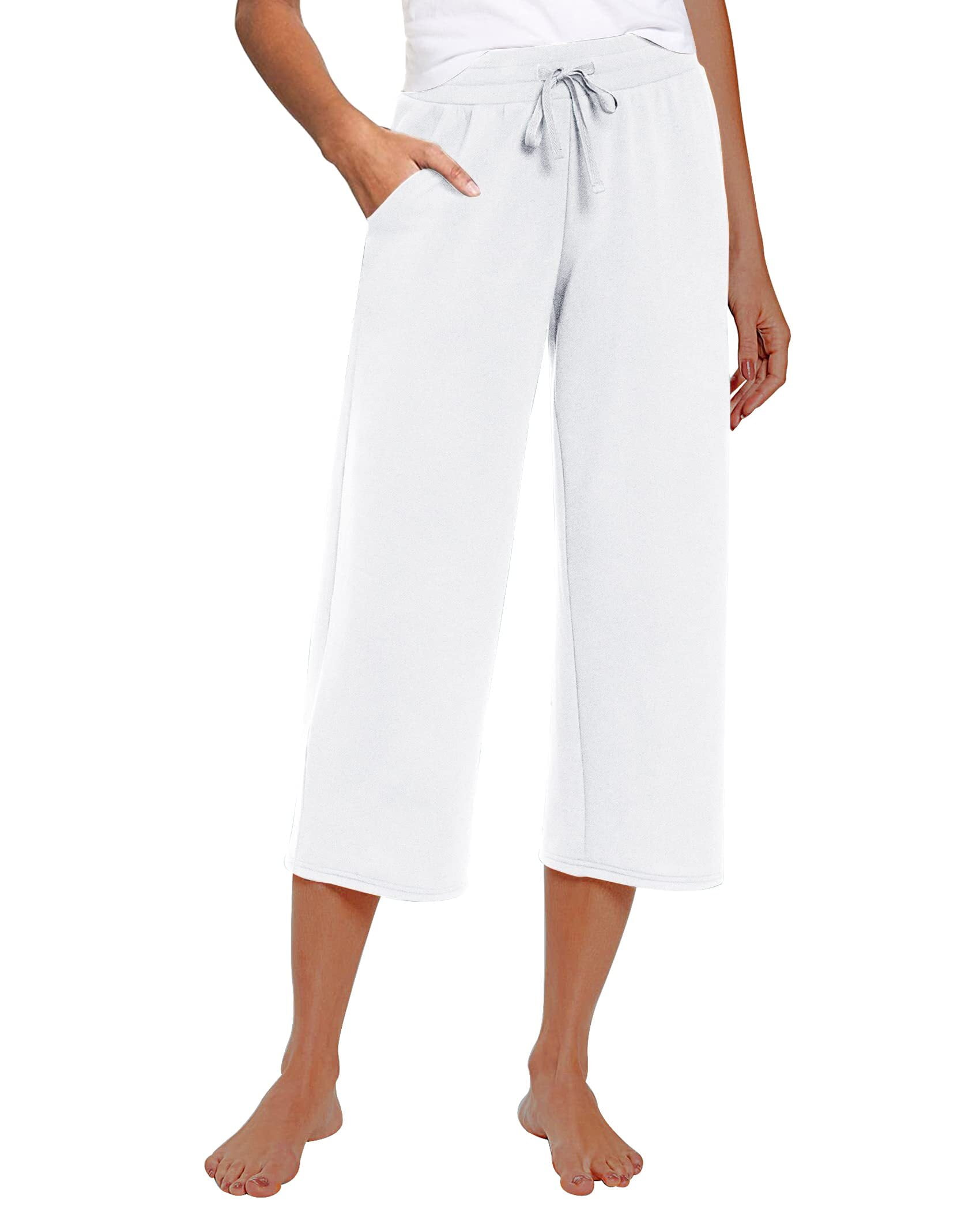 Siliteelon Women's Drawstring Capri Yoga Pants, Wide Leg, Comfy Soft