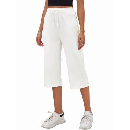 Siliteelon Women's Capri Yoga Pants with Pockets Wide Leg Causal Pants