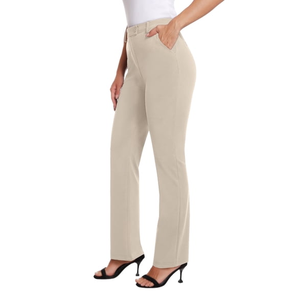 Dateplus Women's High Waist Work Pants Straight Leg Stretchy Casual Trousers with Pockets