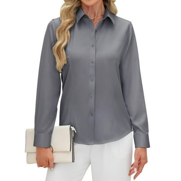Siliteelon Women's Long Sleeve Button Down Shirts Wrinkle-Free Office Work Blouse