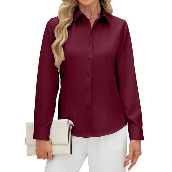 Siliteelon Women's Long Sleeve Button Down Shirts Wrinkle-Free Office Work Blouse