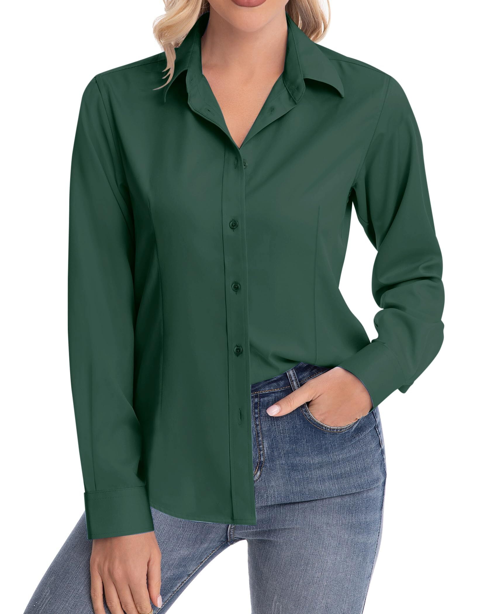 Siliteelon Women's Long Sleeve Button Down Shirts Wrinkle-Free Office ...