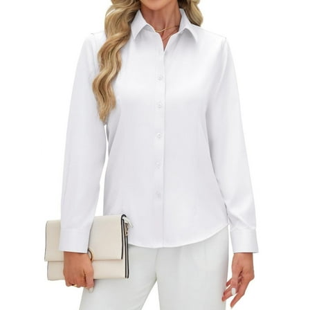 Siliteelon Women's Long Sleeve Button Down Shirts Wrinkle-Free Office Work Blouse