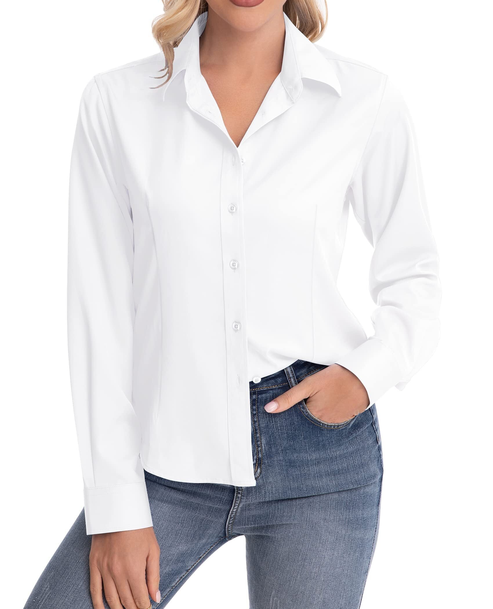 Siliteelon Women's Long Sleeve Button Down Shirts Wrinkle-Free Office ...