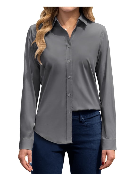 Women's Long Sleeve Cotton Blouse Casual Shirts Regular Fit