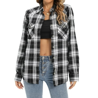 Siliteelon Womens Flannel Shacket Button Down Plaid Long Sleeve Casual Business Blouse Top Fall Winter Outfits