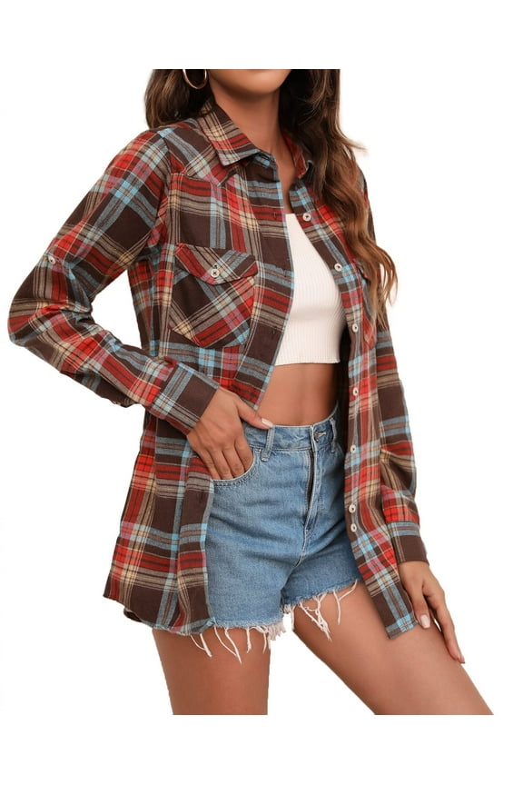 Womens Flannel Shacket Button Down Plaid Long Sleeve Casual Business Blouse Top Fall Winter Outfits
