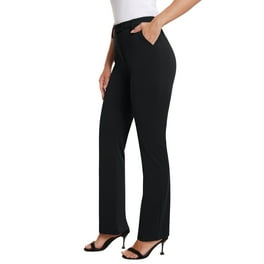 wybzd Women Casual Stretchy Pants Work Business Slacks Dress Pants Straight  Leg Trousers with Pockets Black S