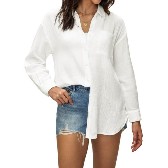 Siliteelon Women's White Double-Layer Ruffled Casual Shirt - Bring a Fresh and Elegant Touch, Unlock a Gentle and Laid-back Daily Look
