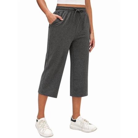 Siliteelon Women's Wide Leg Loose Capri Yoga Pants Loose Fitness Pants with Pockets