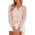 thumbnail image 1 of Siliteelon Womens Boho Floral Casual Shirts V Neck Ruffle Long Sleeve Blouses Chiffon Tops, 1 of 5