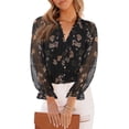 thumbnail image 1 of Siliteelon Womens Boho Floral Casual Shirts V Neck Ruffle Long Sleeve Blouses Chiffon Tops, 1 of 5