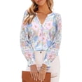 thumbnail image 1 of Siliteelon Womens Boho Floral Casual Shirts V Neck Ruffle Long Sleeve Blouses Chiffon Tops, 1 of 5