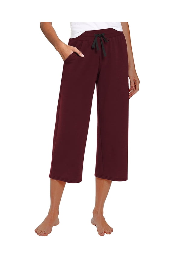 Womens Capri Yoga Pants Elastic Waistband Workout Pants with Pockets