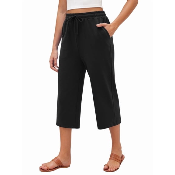 Siliteelon Womens Capri Yoga Pants with Pockets Drawstring Causal Lounge Pants